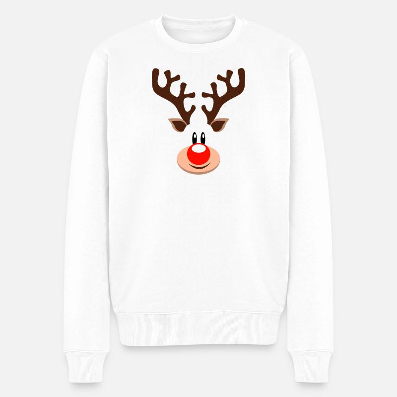 Rentiergesicht Rudolf Rentier Geweih Rote Nase - Männer Premium Bio Pullover - Weiß
