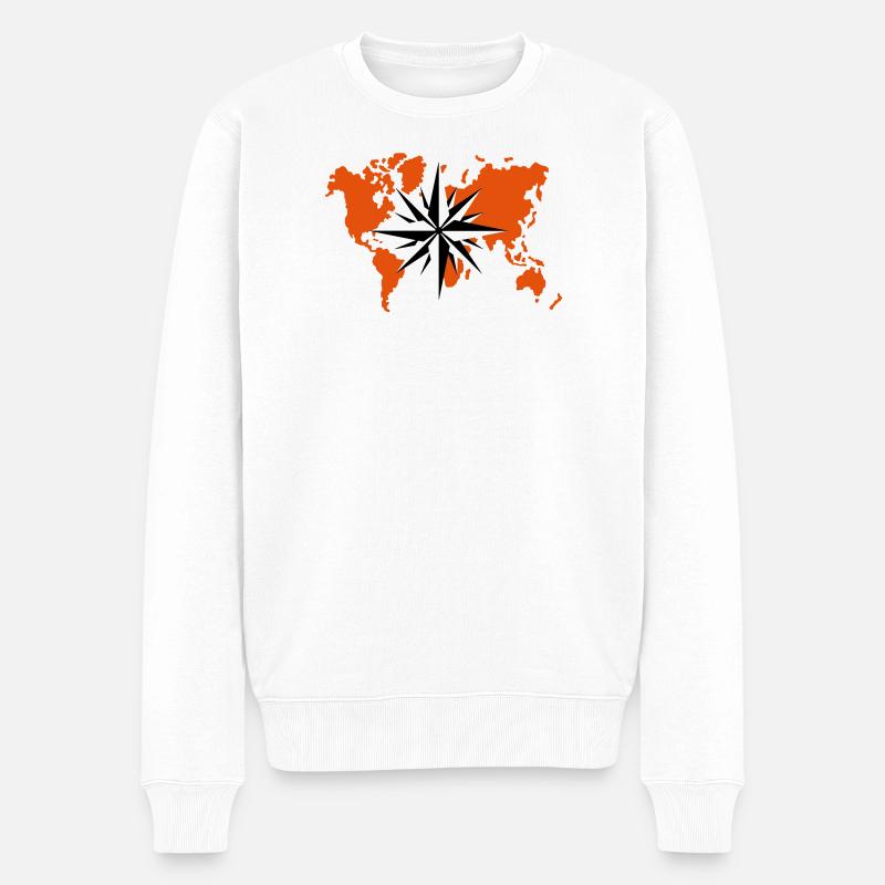 Weltatlas Windrose - Männer Premium Bio Pullover - Weiß