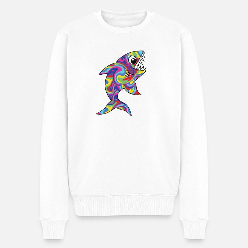Bunter Hai - Männer Premium Bio Pullover - Weiß