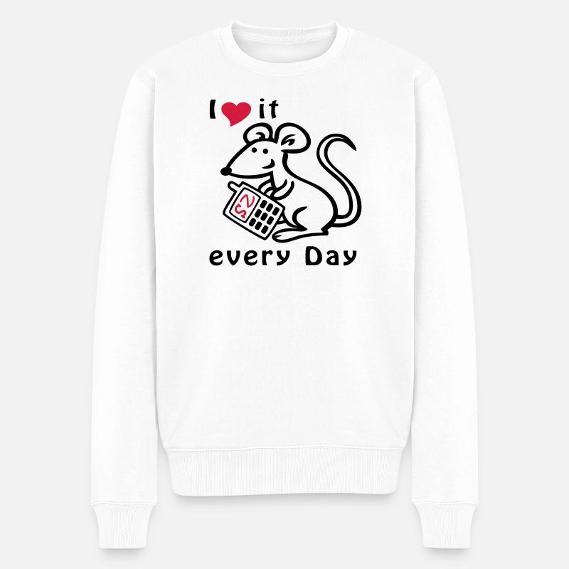 Téléphone portable, Souris, Chat - Pull Premium bio Homme - blanc