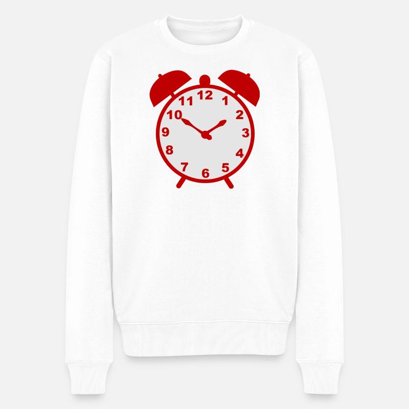 Klassischer Wecker mit rotem Rahmen - Männer Premium Bio Pullover - Weiß