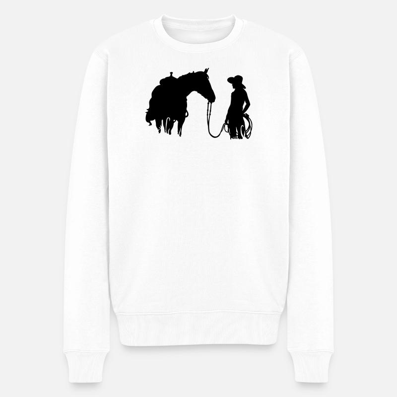Frau mit Pferd - Männer Premium Bio Pullover - Weiß