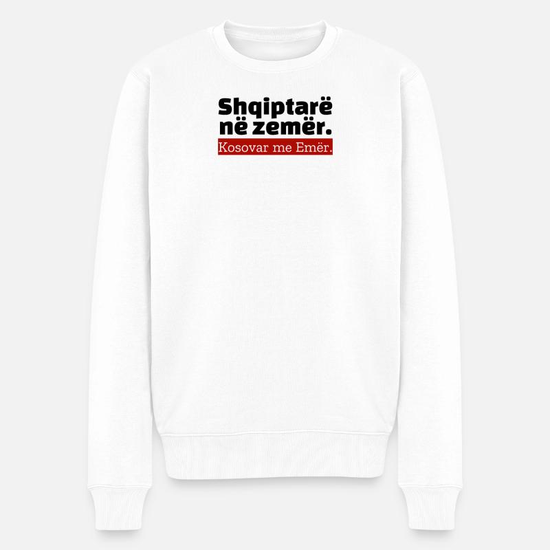 « Texte albanais » - Pull Premium bio Homme - blanc