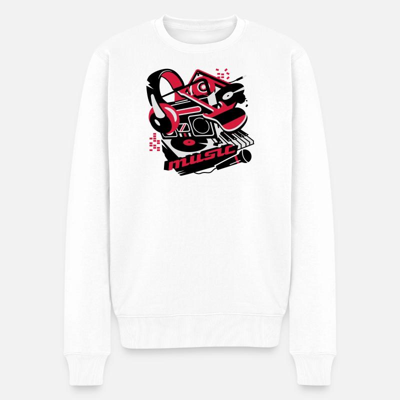 Kassettenrekorder,Kopfhörer und Plattenspieler - Männer Premium Bio Pullover - Weiß