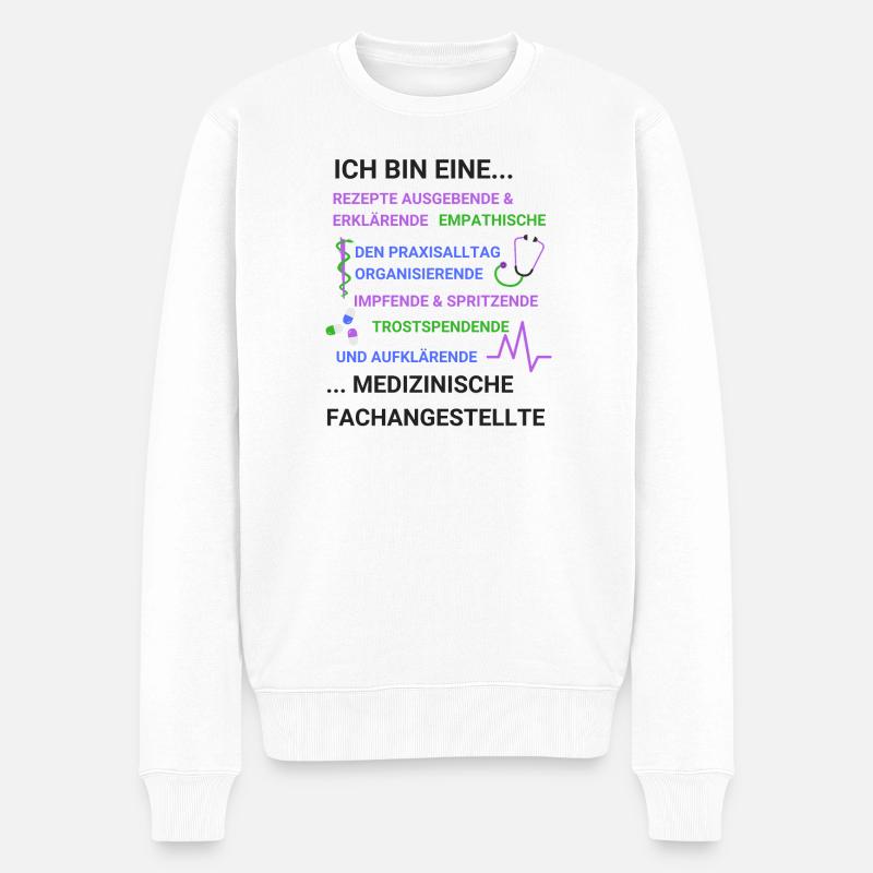 Arzthelferin MFA Tätigkeiten Spruch - Männer Premium Bio Pullover - Weiß