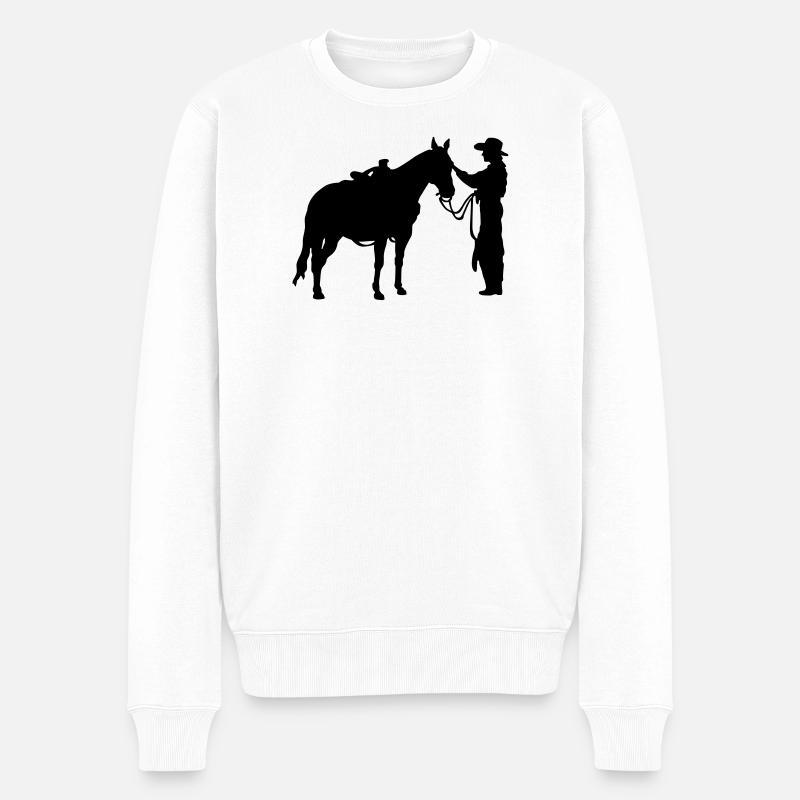Frau mit Pferd - Männer Premium Bio Pullover - Weiß