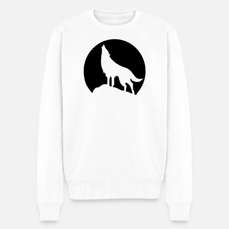 Wolf - Mond - Männer Premium Bio Pullover - Weiß