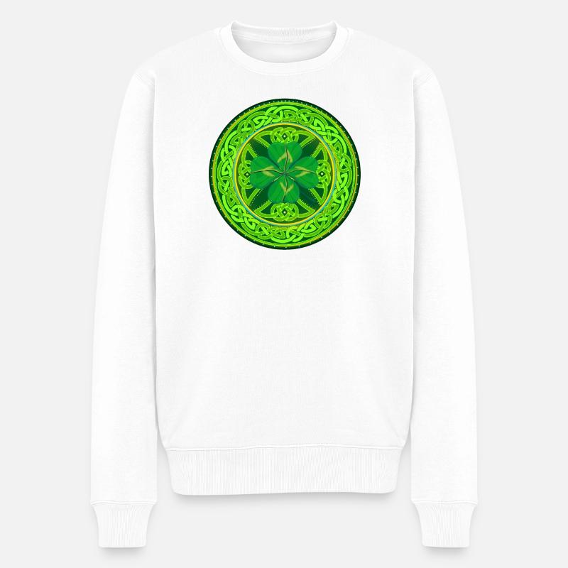 Kleeblatt mit vier Keltischen Blättern - Männer Premium Bio Pullover - Weiß
