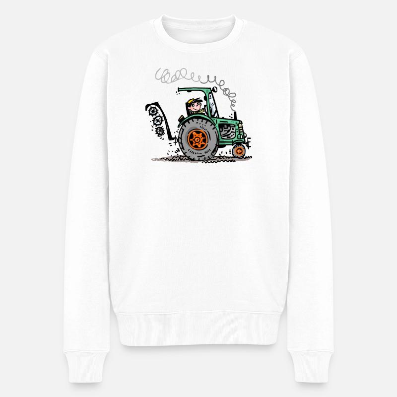 Grüner Traktor Cartoon - Männer Premium Bio Pullover - Weiß
