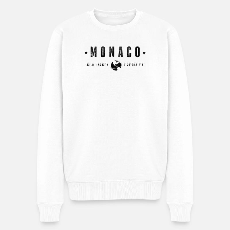 Monaco Coordonnées Géographiques Stylisées - Pull Premium bio Homme - blanc