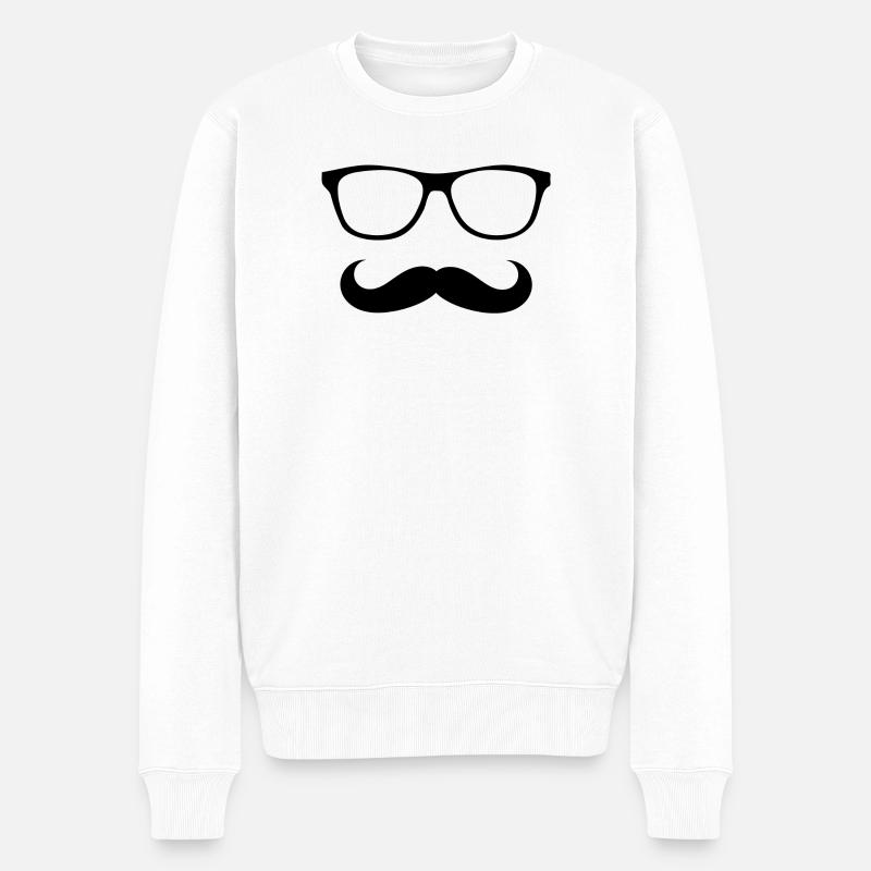 Brille und Schnurrbart - Männer Premium Bio Pullover - Weiß