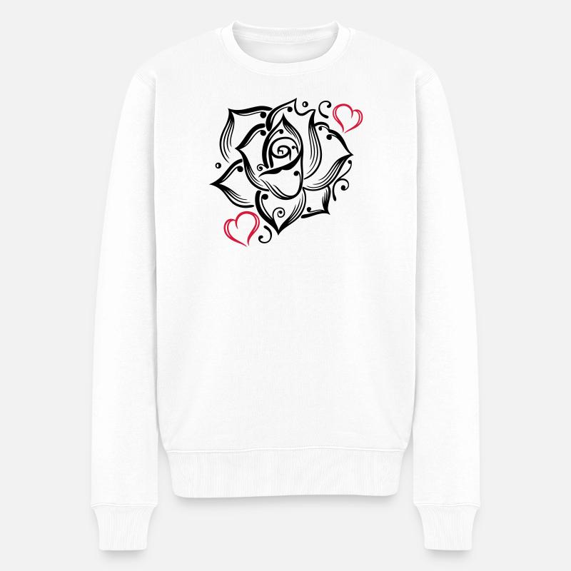 Rose Herzen Liebe Blume Blühen Romantisch - Männer Premium Bio Pullover - Weiß