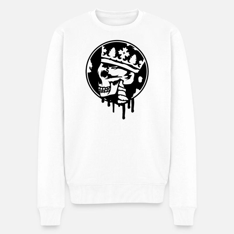 Totenschädel mit Krone Graffiti - Männer Premium Bio Pullover - Weiß