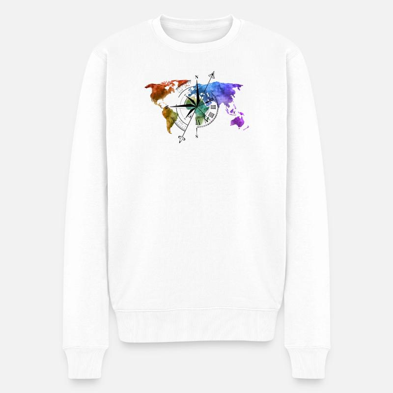 Weltenbummler Kompass - Männer Premium Bio Pullover - Weiß