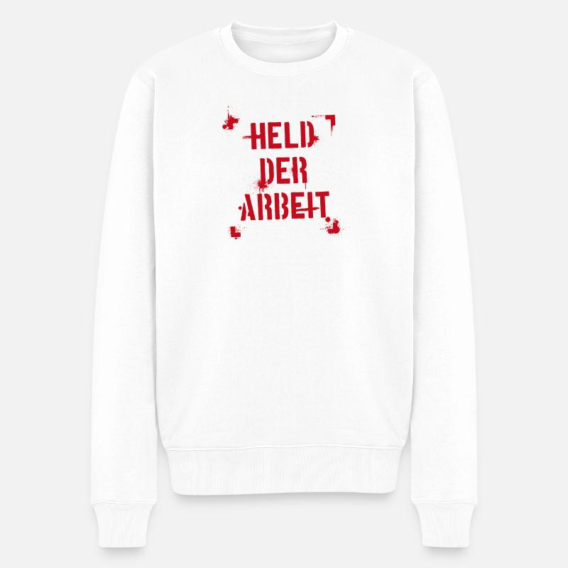 Held der Arbeit - rot - Männer Premium Bio Pullover - Weiß