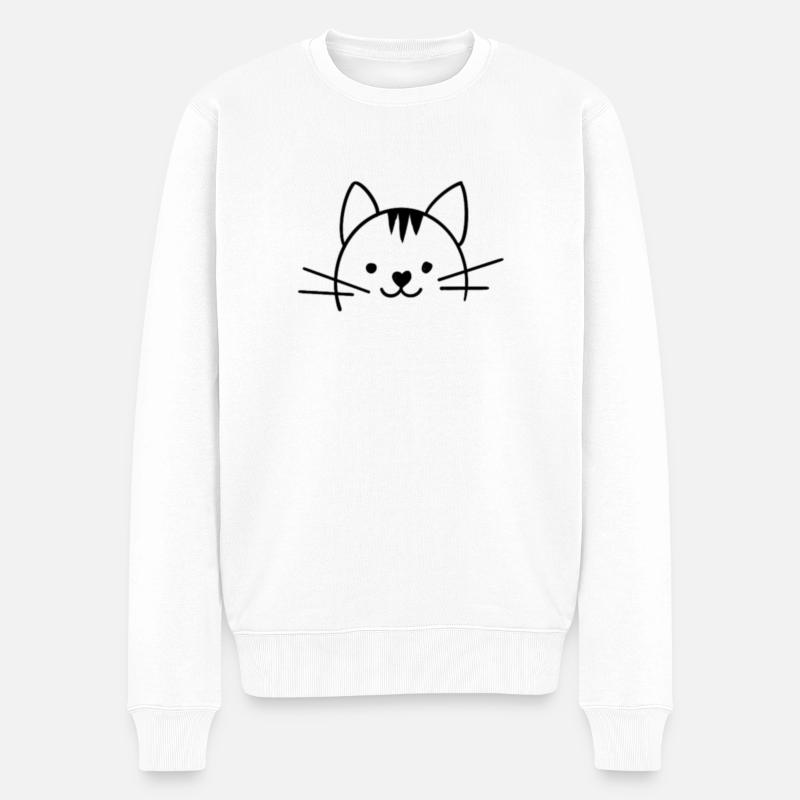 Katzenkopf Illustration – Modernes Tiermotiv - Männer Premium Bio Pullover - Weiß