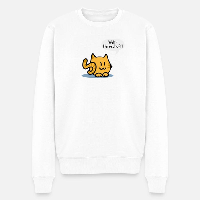Katze Weltherrschaft - Männer Premium Bio Pullover - Weiß