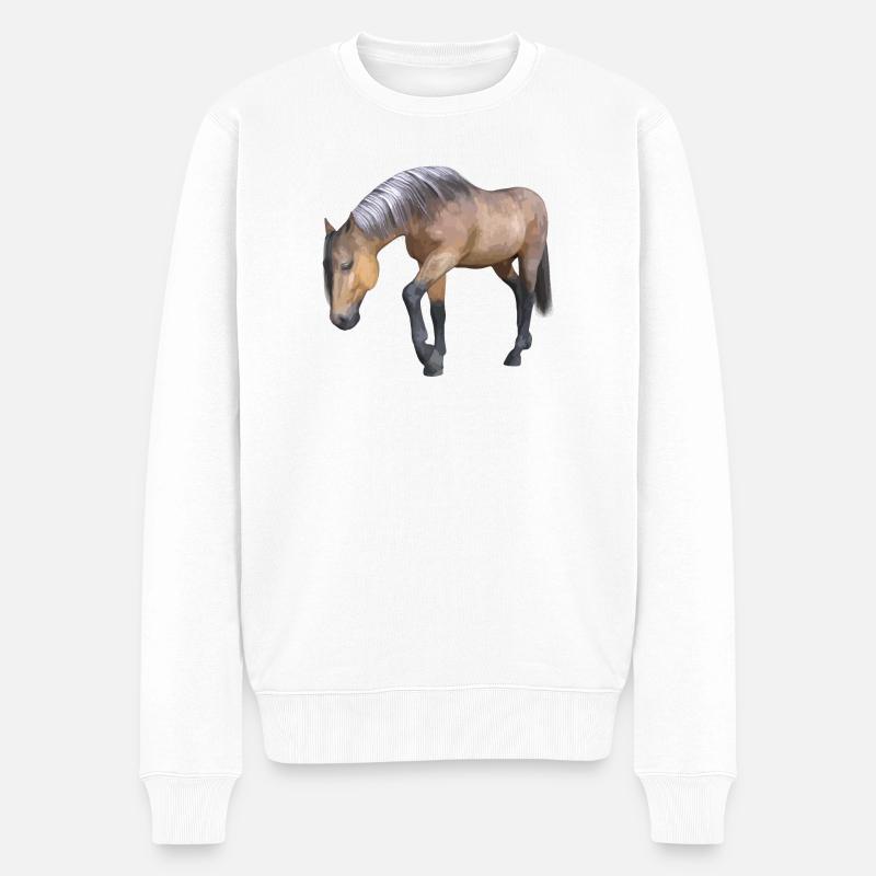 Dessin de cheval doux avec crinière détaillée - Pull Premium bio Homme - blanc