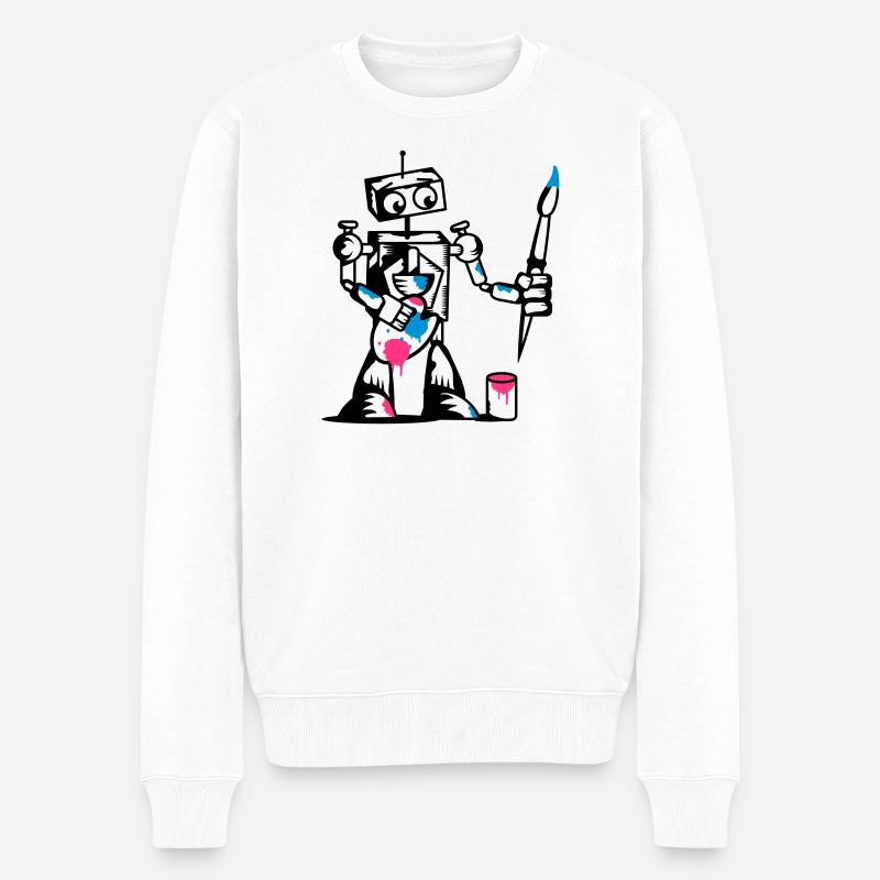 Roboter mit einem Pinsel - Männer Premium Bio Pullover - Weiß