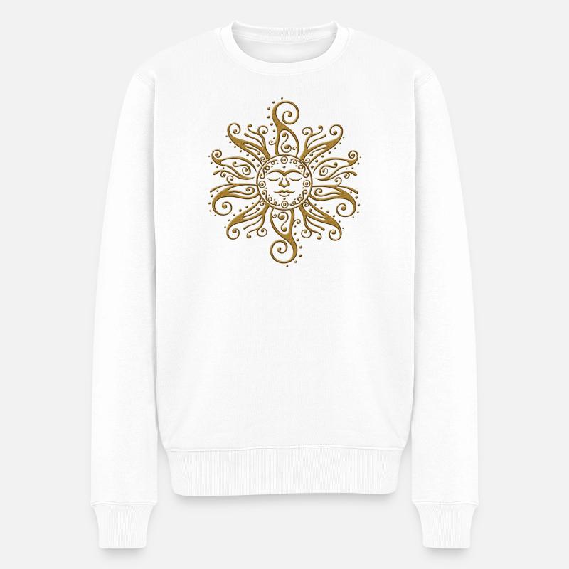 Sonne Gold Goldene Sonne Mehndi Summer Vibes - Männer Premium Bio Pullover - Weiß