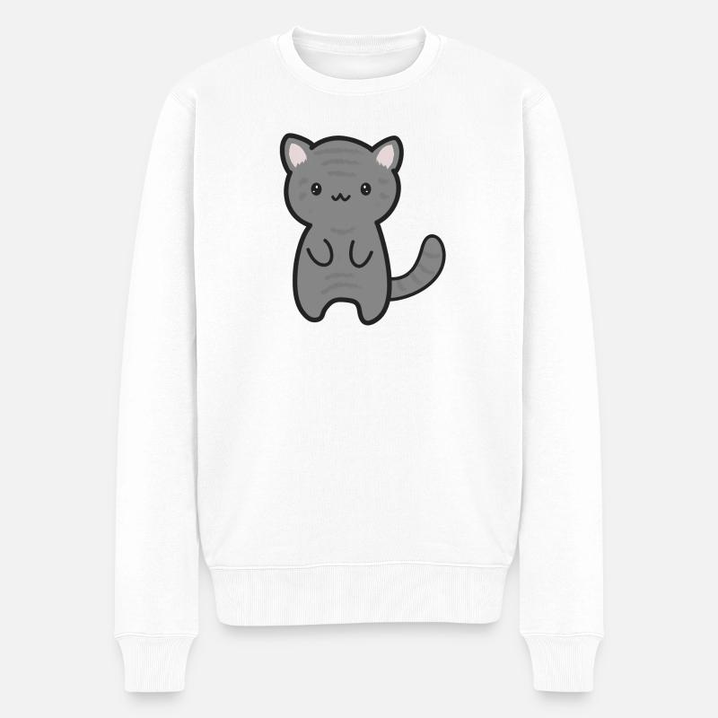 Tiger Katze - Männer Premium Bio Pullover - Weiß