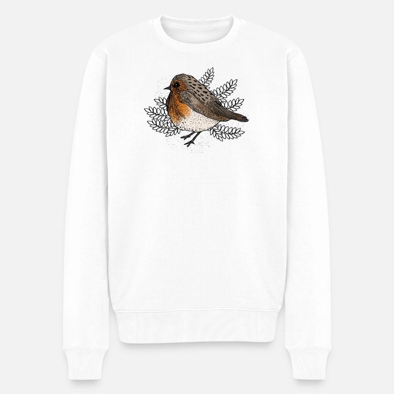 Rotkehlchen auf Zweigen - Männer Premium Bio Pullover - Weiß