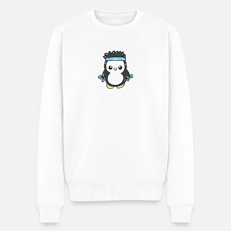 Fitness Pinguin - Männer Premium Bio Pullover - Weiß
