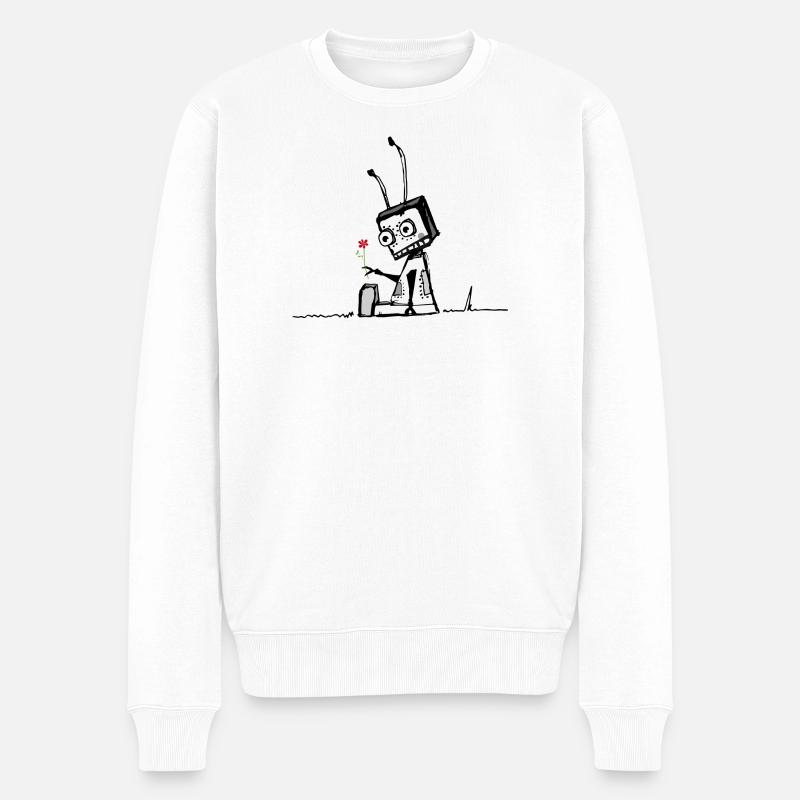 Un robot avec une fleur - Pull Premium bio Homme - blanc