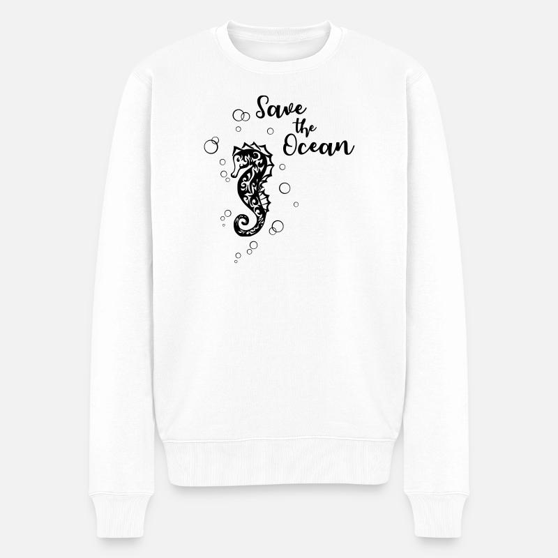 Save the Ocean - Seepferd - Männer Premium Bio Pullover - Weiß