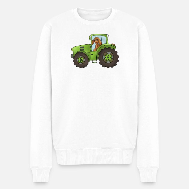 Hund mit Trecker - Männer Premium Bio Pullover - Weiß