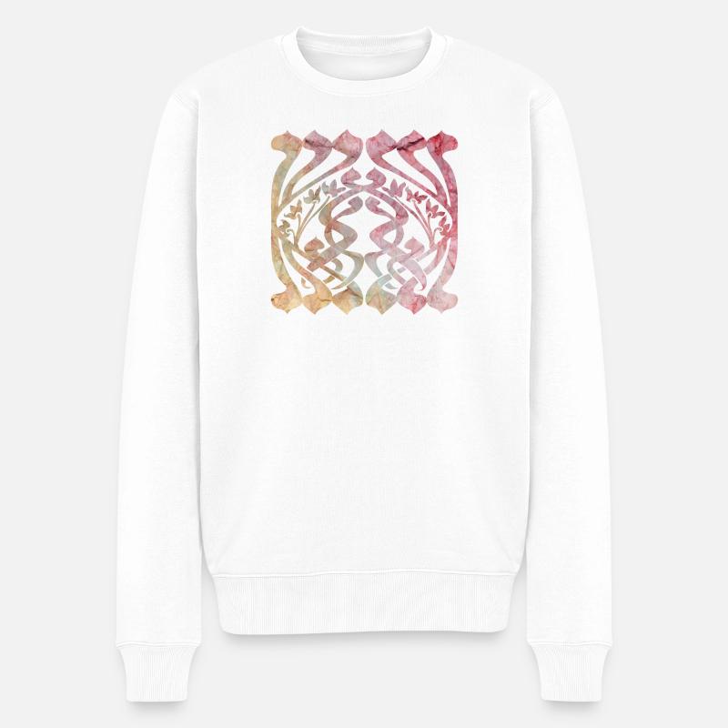 Aquarelliertes Blättermuster mit floralem Design - Männer Premium Bio Pullover - Weiß