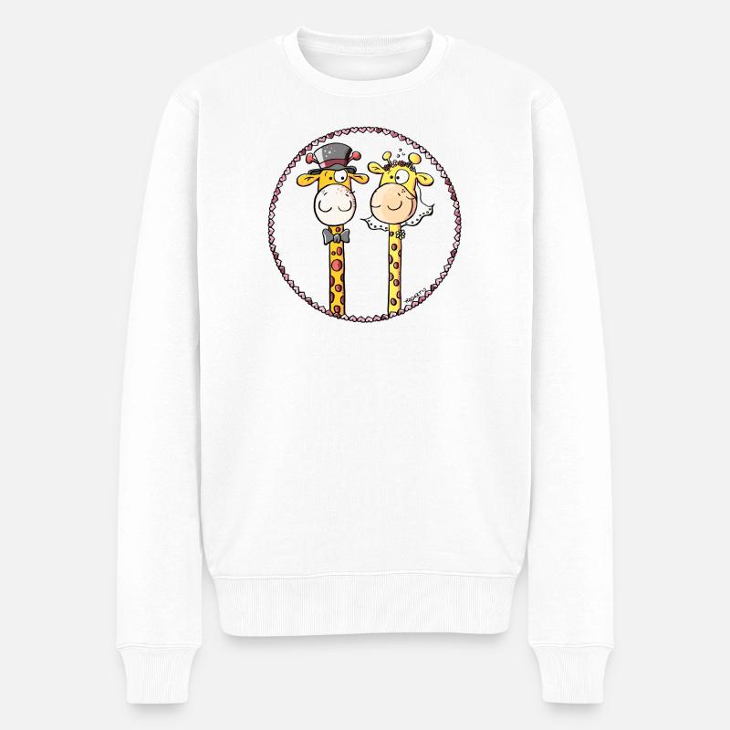 Giraffen Hochzeit - Männer Premium Bio Pullover - Weiß