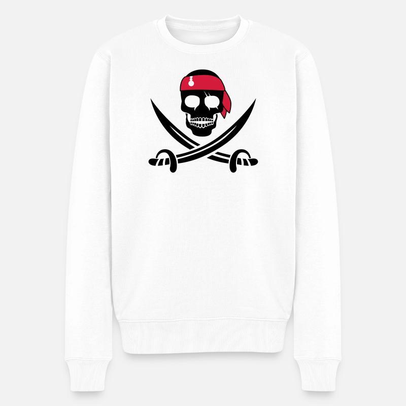Piraten Totenkopf - Männer Premium Bio Pullover - Weiß