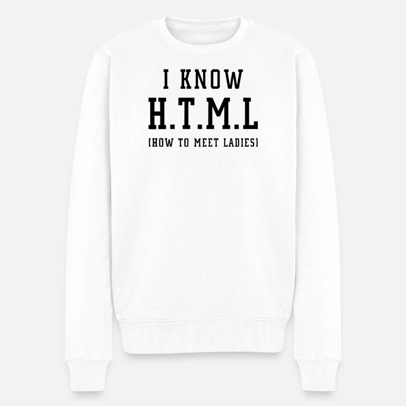 I know HTML - Männer Premium Bio Pullover - Weiß