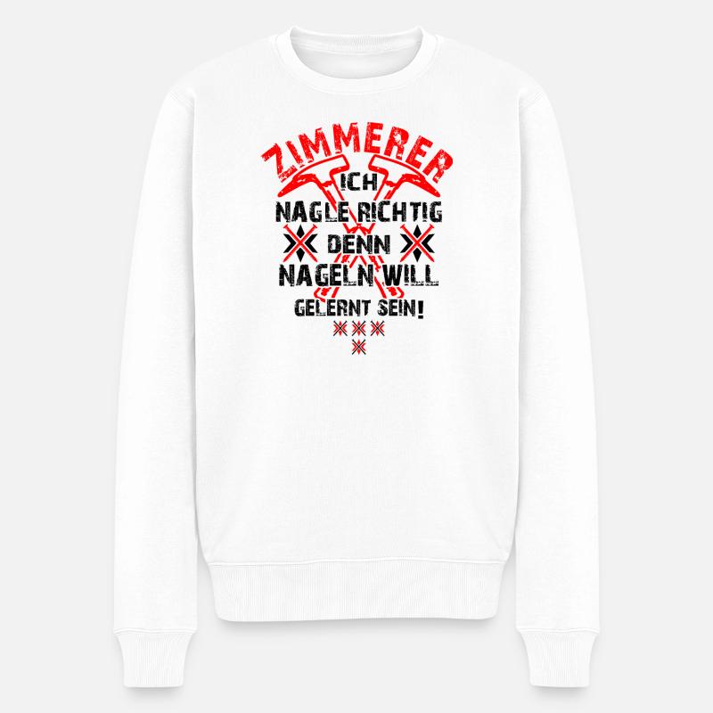 Zimmerer Hammer Baustelle Bauarbeiter - Männer Premium Bio Pullover - Weiß