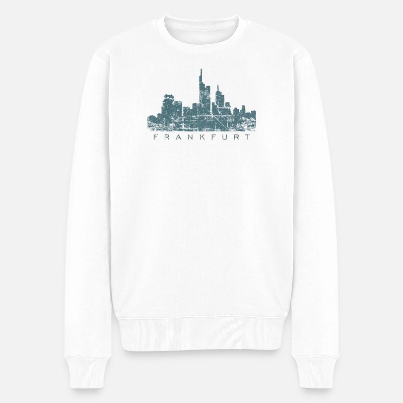 Frankfurter Skyline (Vintage/Blau) Frankfurt - Männer Premium Bio Pullover - Weiß