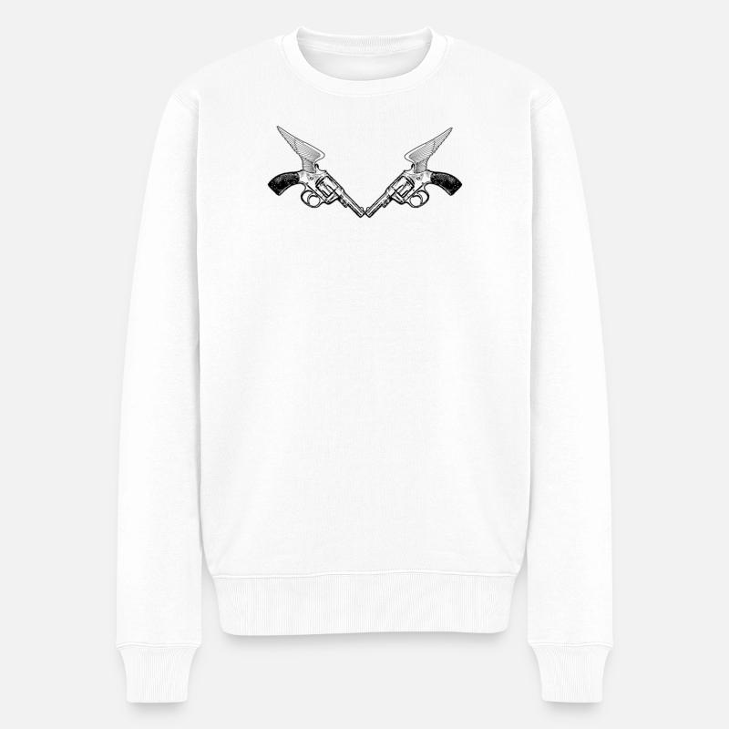 Duale Revolverflügel Grafik - Männer Premium Bio Pullover - Weiß