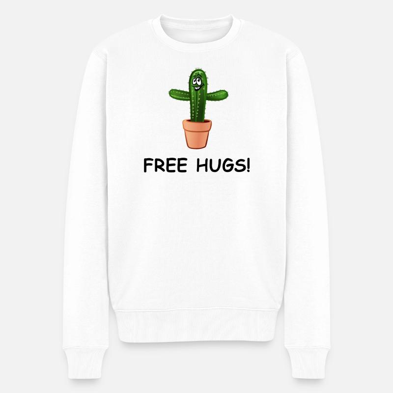 Kaktus breitet herzlich die Arme aus – FREE HUGS! - Männer Premium Bio Pullover - Weiß