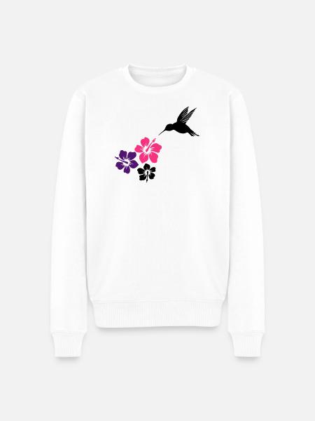 Colibri avec des fleurs d'hibiscus - Pull Premium bio Homme - blanc