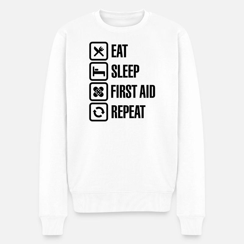 Eat Sleep First Aid Repeat - Pull Premium bio Homme - blanc