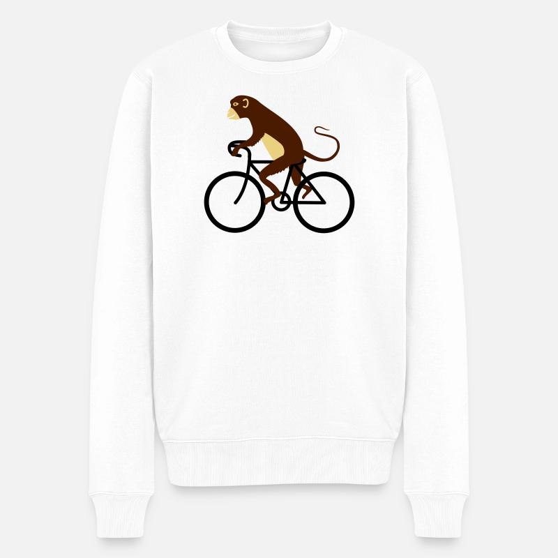 Affe fährt Fahrrad - Männer Premium Bio Pullover - Weiß