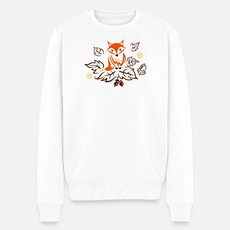Kleiner Fuchs mit Blättern, Herbst, fox - Männer Premium Bio Pullover - Weiß