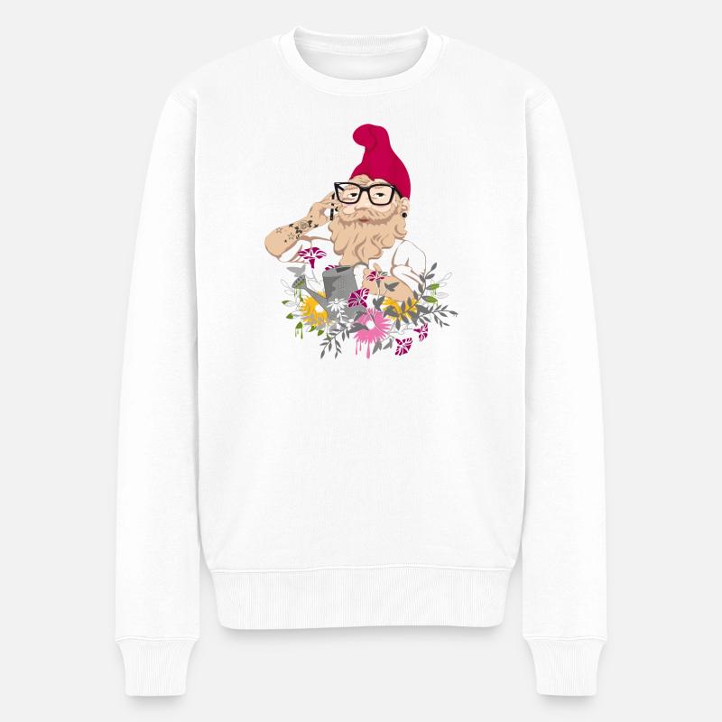 Ein Gartenzwerg als Hipster mit Brille und Tattoos - Männer Premium Bio Pullover - Weiß