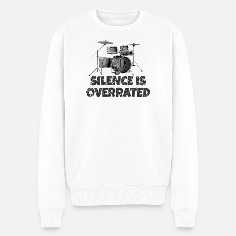 Silence is overrated - Drummer Drum Kit - Männer Premium Bio Pullover - Weiß