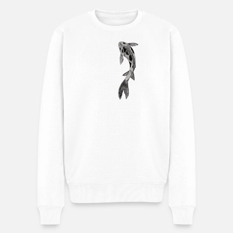Koi Silhouette auf Schwarz - Männer Premium Bio Pullover - Weiß