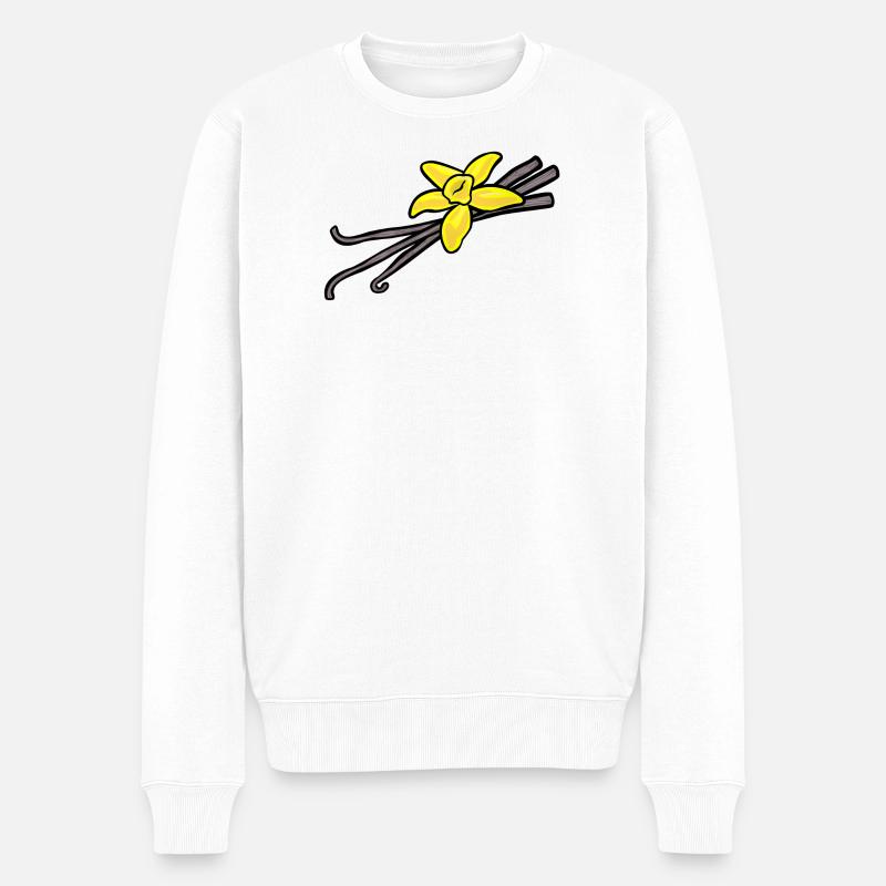 Vanilleblüte mit drei Vanilleschoten - Männer Premium Bio Pullover - Weiß