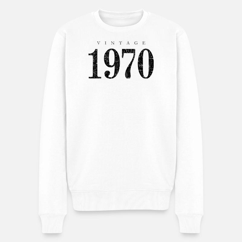 Vintage 1970 (Antik Schwarz) Geburtstag - Männer Premium Bio Pullover - Weiß