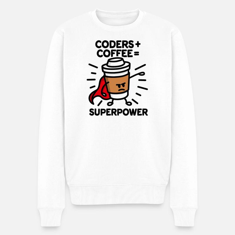 Coders + coffee = superpower (superhero) light - Pull Premium bio Homme - blanc