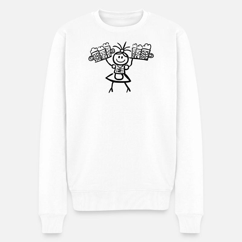 Kellnerin im Dirndl mit Biertablett - Männer Premium Bio Pullover - Weiß