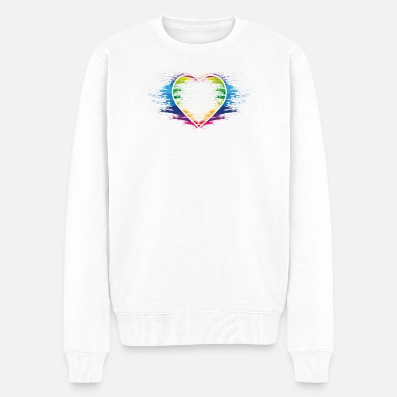 Regenbogen Herz - Männer Premium Bio Pullover - Weiß